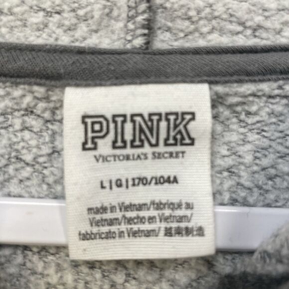PINK Victoria's Secret Gray Logo Pullover Soft Inside Black Logo Hoodie Womens L - Picture 4 of 5